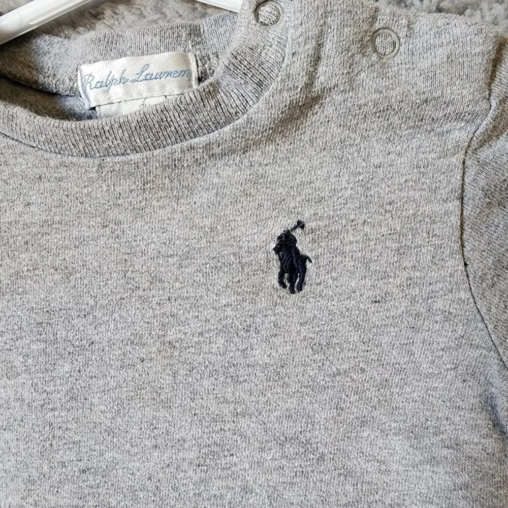 Ralph Lauren‎ Gray Snap Buttons Shoulder Pony Logo T Shirt Baby Size 6 Months